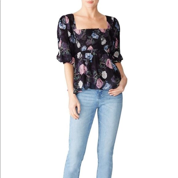 Nicholas 100% Silk Floral Square Neck Smocked Puff Sleeve Blouse Australia Top 6 - Picture 14 of 14